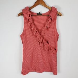 NWT Ralph Lauren Red Striped Ruffle Crossover Tank